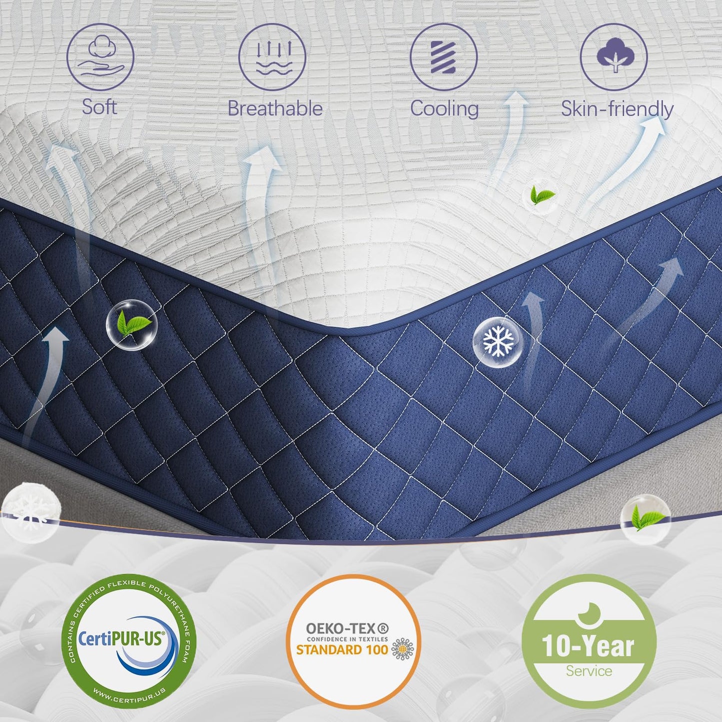 10 Inch Queen Size Hybrid Mattress in a Box, Memory Foam & Pocket Springs, Breathable Bed for Comfort, Support & Pressure Relief, CertiPUR-US, 60" × 80"