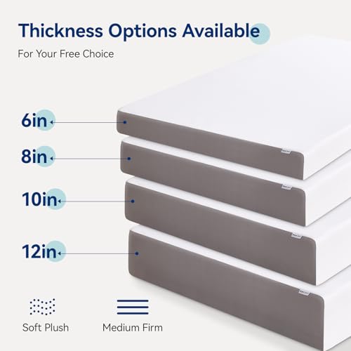 12 Inch King Memory Foam Mattress | Medium Firm | White/Grey | 80" x 76"