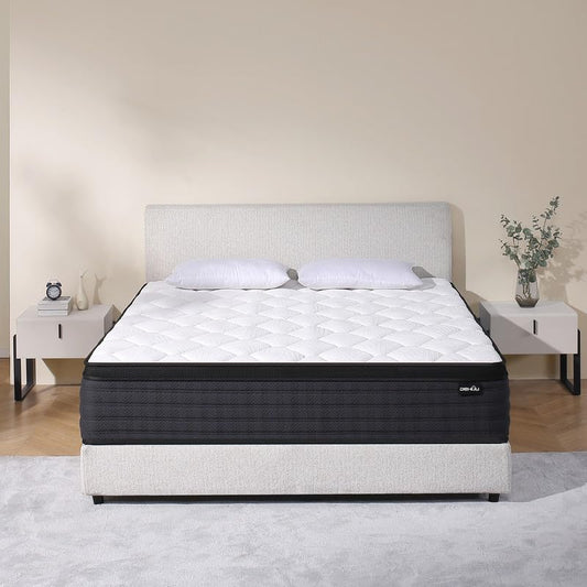 9 Inch Queen Size Hybrid Mattress in a Box, Extra Firm Bed with Pocketed Coils & CertiPUR-US Foam, Made in USA, Fiberglass-Free