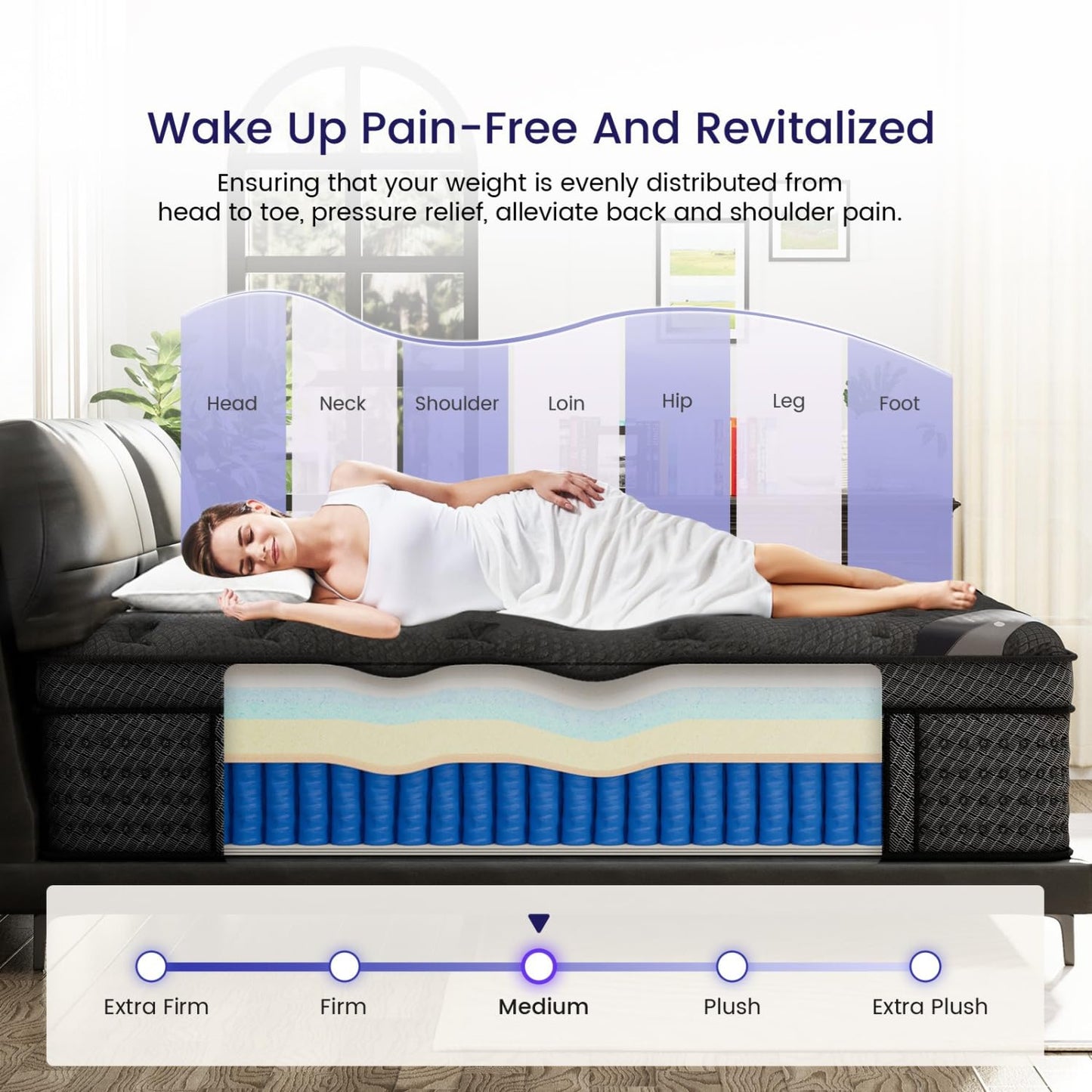 14 Inch King Hybrid Mattress | Medium Firm Gel Memory Foam with Pocket Springs | Pressure Relief, Cooling, Extra Edge Support