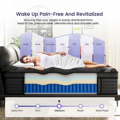 14 Inch King Hybrid Mattress | Medium Firm Gel Memory Foam with Pocket Springs | Pressure Relief, Cooling, Extra Edge Support