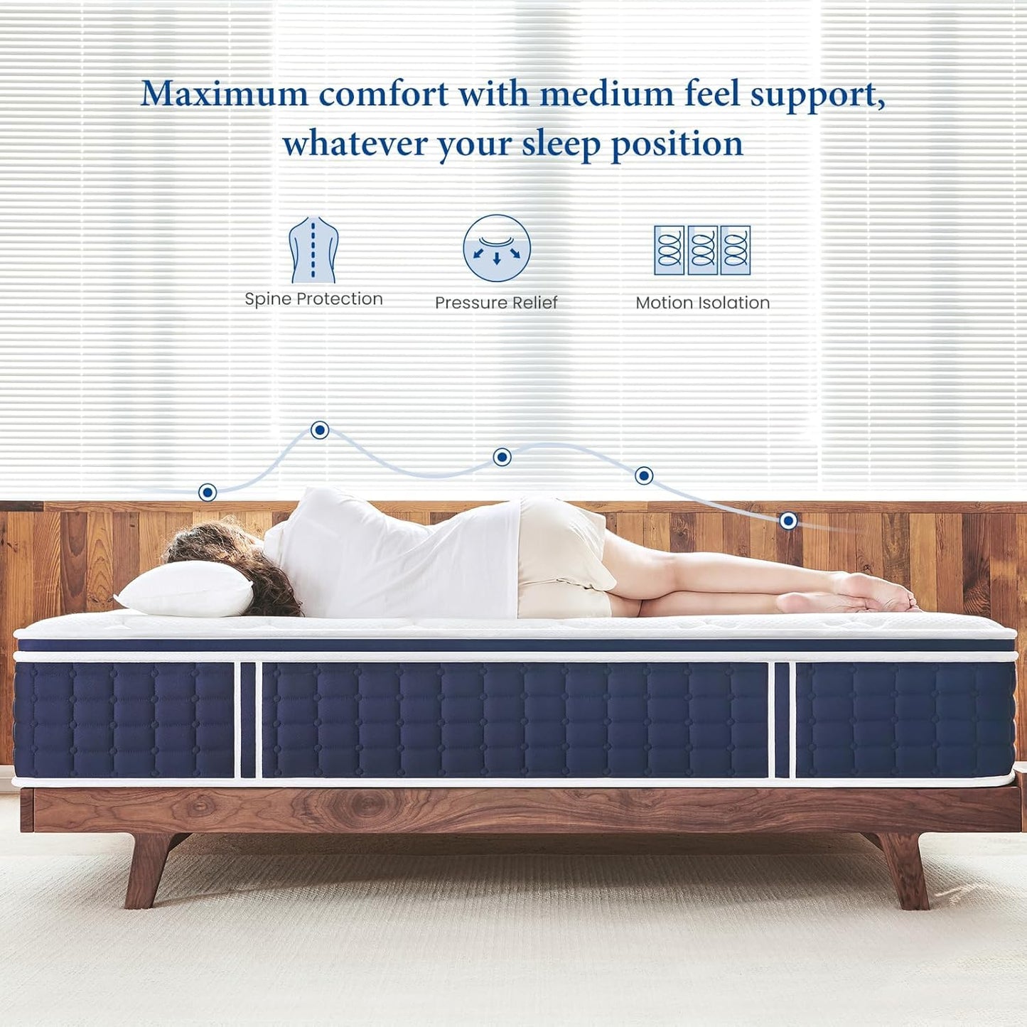 12 Inch King Size Hybrid Mattress in a Box, Tight Top Bed with Extra Lumbar & Hip Support, Medium Firm, Breathable
