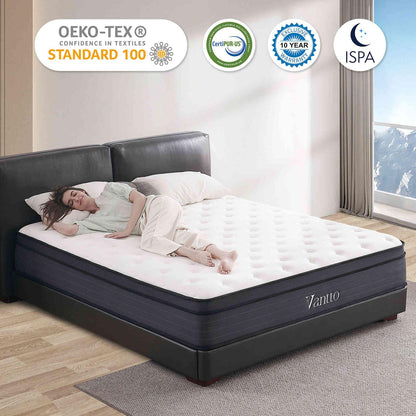 *King Size Mattress, 14 Inch Hybrid Mattress with Gel Memory Foam & Individually Pocketed Innerspring, Euro Top Medium Firm Bed with Motion Isolation, Edge Support, 100-Night