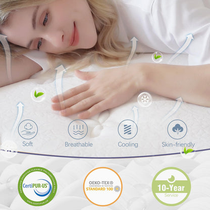 14 Inch Queen Size Hybrid Mattress in a Box, Gel Memory Foam & Pocket Coils, Ergonomic Design for Cooler Sleep, Pressure Relief & Support, 60" × 80"