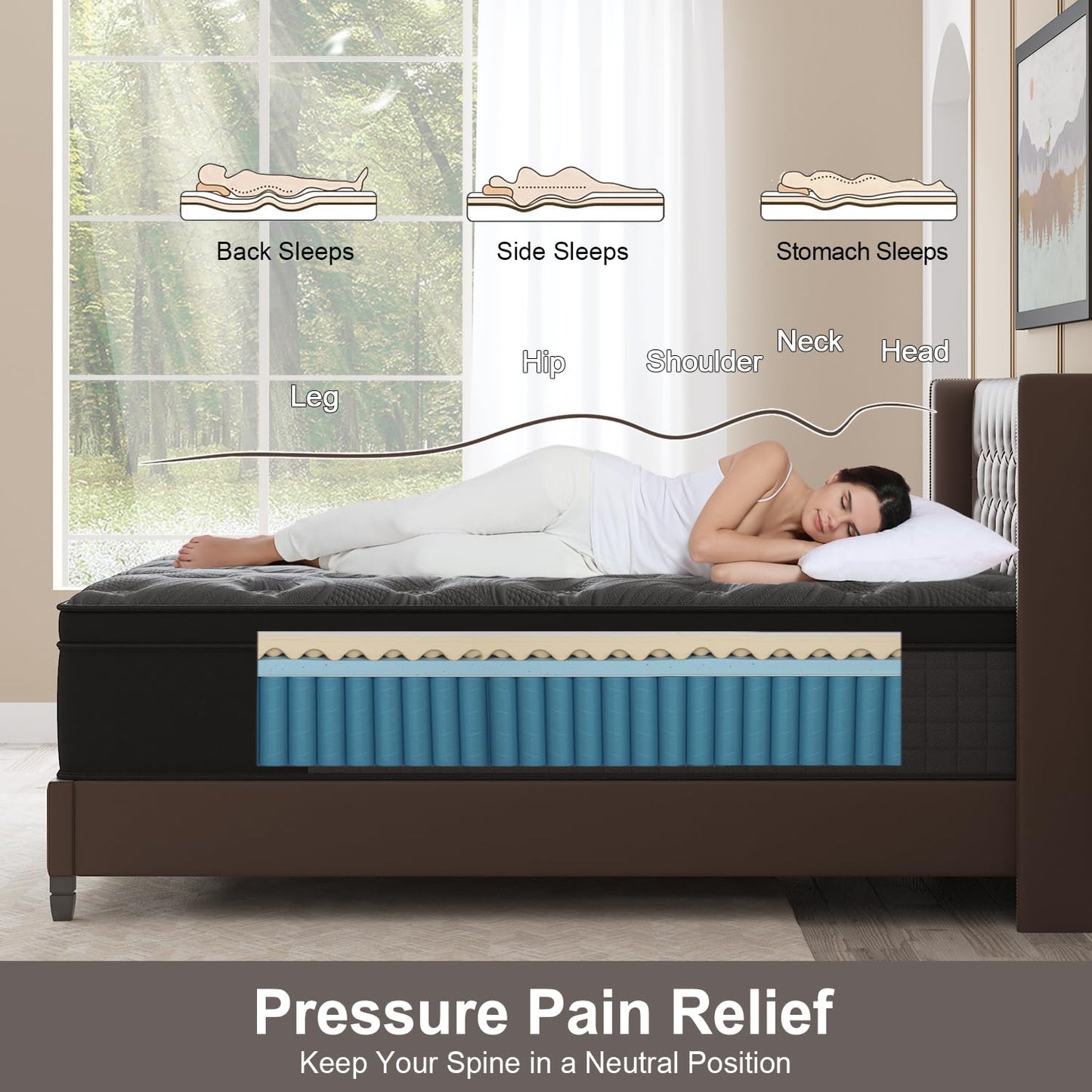 BedStory King Mattress, 12 Inch Cooling Gel Hybrid Mattress in a Box for Couples, Pressure Relief & Motion Isolation with