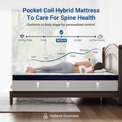 12 Inch Twin Size Hybrid Mattress in a Box, Multi-Layer Comfort Foam & Coils for Back Support, Medium Firm, Breathable