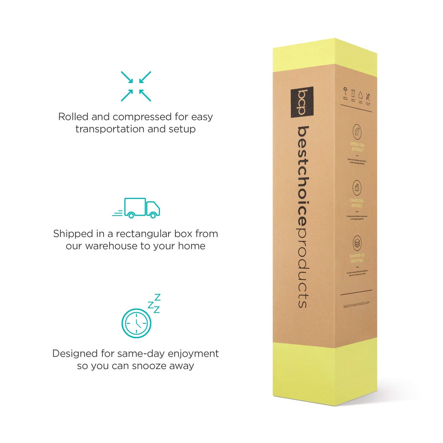 12 Inch King Memory Foam Mattress | Medium Firm Green Tea Charcoal Cooling Gel | Fiberglass Free, 2-Layer, Breathable