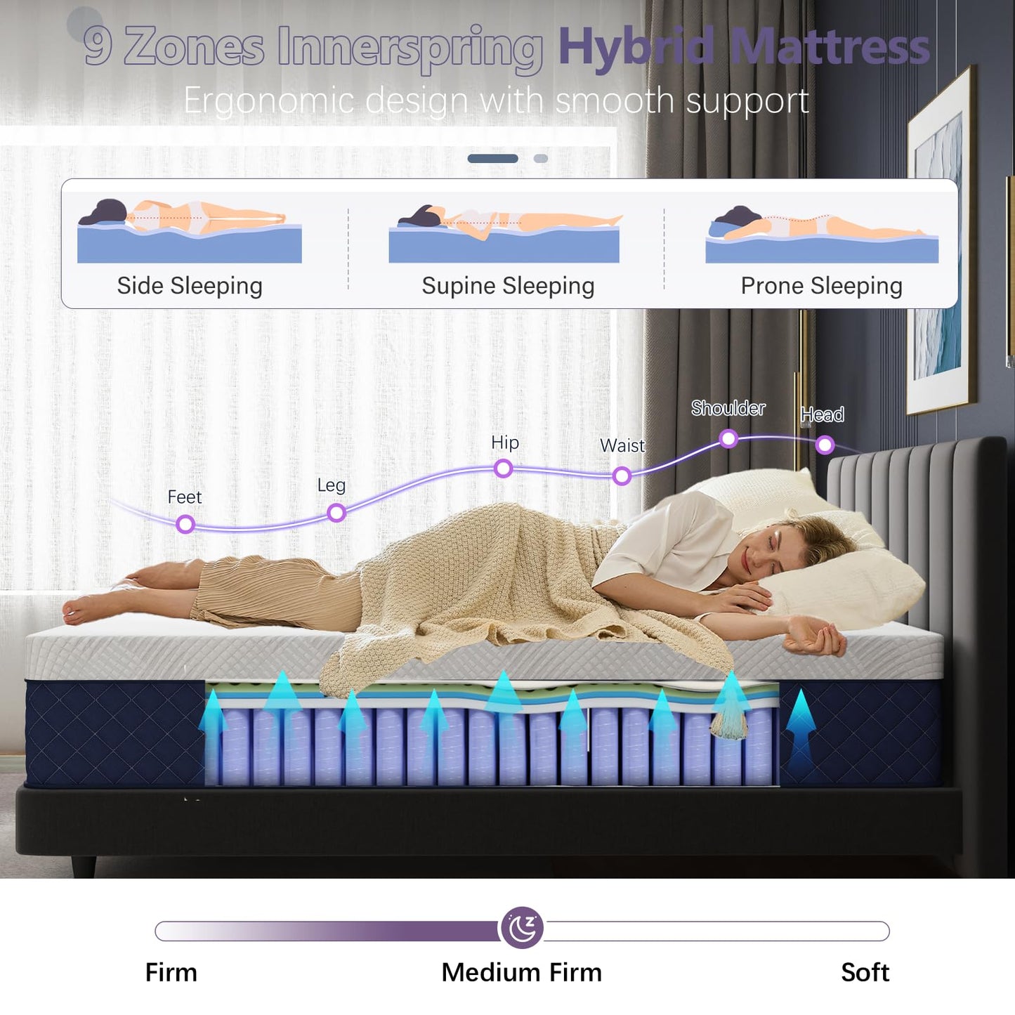 14 Inch Queen Size Hybrid Mattress in a Box, Memory Foam & Pocket Springs, Breathable Bed for Comfort, Support & Pressure Relief, CertiPUR-US, 60" × 80"