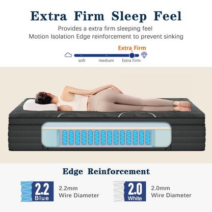 14 Inch King Hybrid Mattress | Extra Firm Gel Memory Foam | Flippable Dual Side, Lumbar & Hip Support | Fiberglass Free, CertiPUR-US Certified