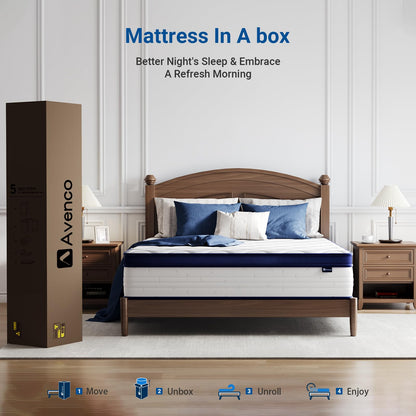 12 Inch King Size Hybrid Mattress in a Box, Comfort Foam & Pocket Coils for Pressure Relief & Motion Isolation