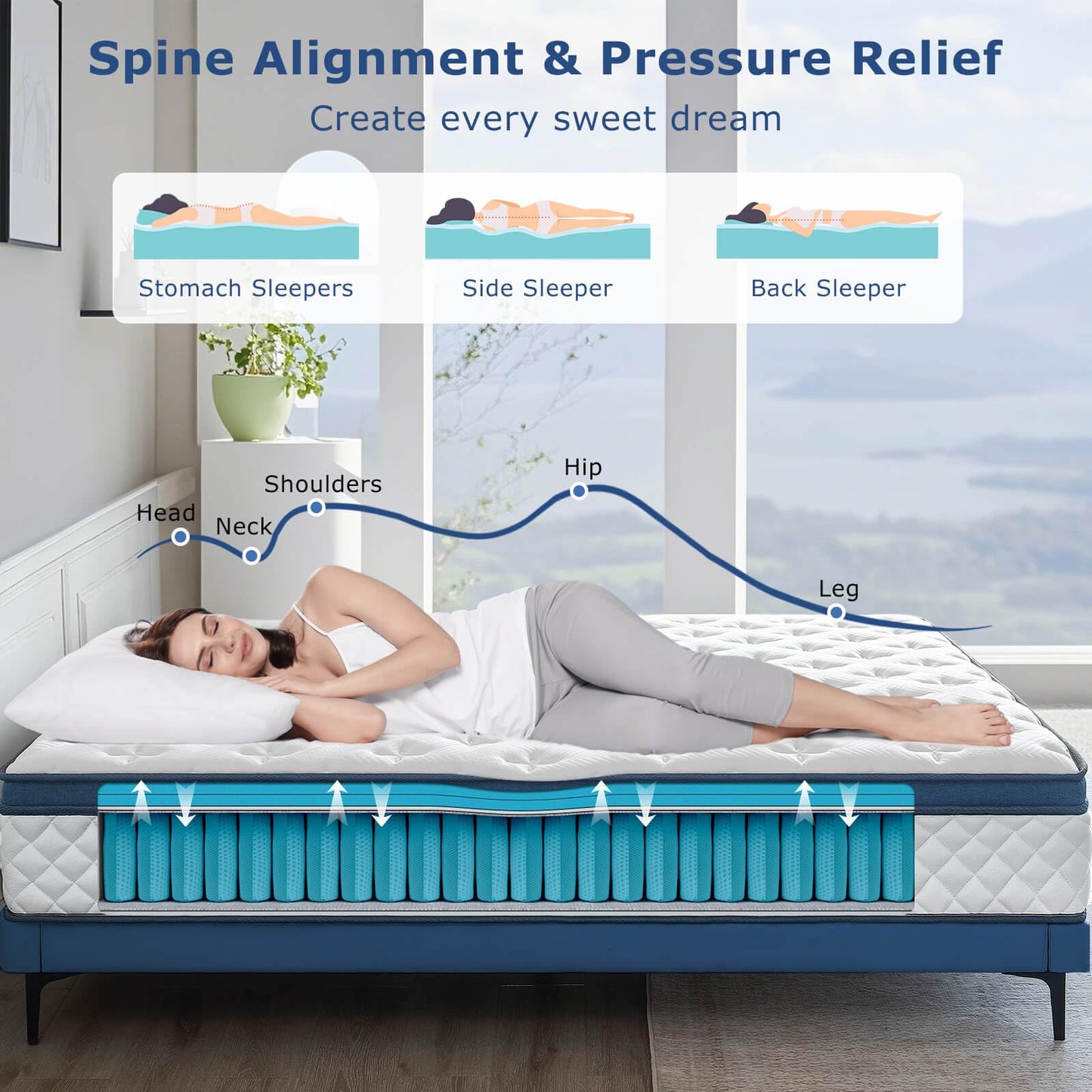 King Mattress, 12 Inch Medium Firm Hybrid Bed in a Box, Memory Foam with Pocket Springs, Pressure Relief & Edge Support