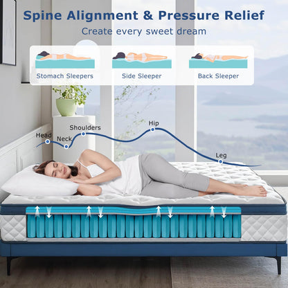 King Mattress, 12 Inch Medium Firm Hybrid Bed in a Box, Memory Foam with Pocket Springs, Pressure Relief & Edge Support