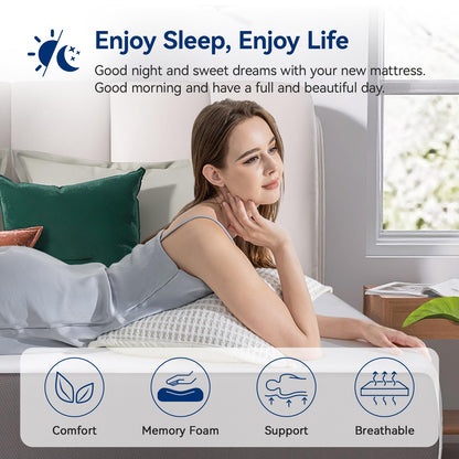 12 Inch California King Memory Foam Mattress | Medium Firm | White/Grey