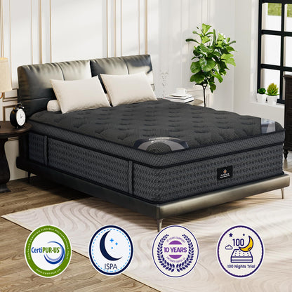 16 Inch King Hybrid Mattress | Medium Firm Gel Memory Foam with Pocket Springs | Pressure Relief, Cooling, Extra Edge Support