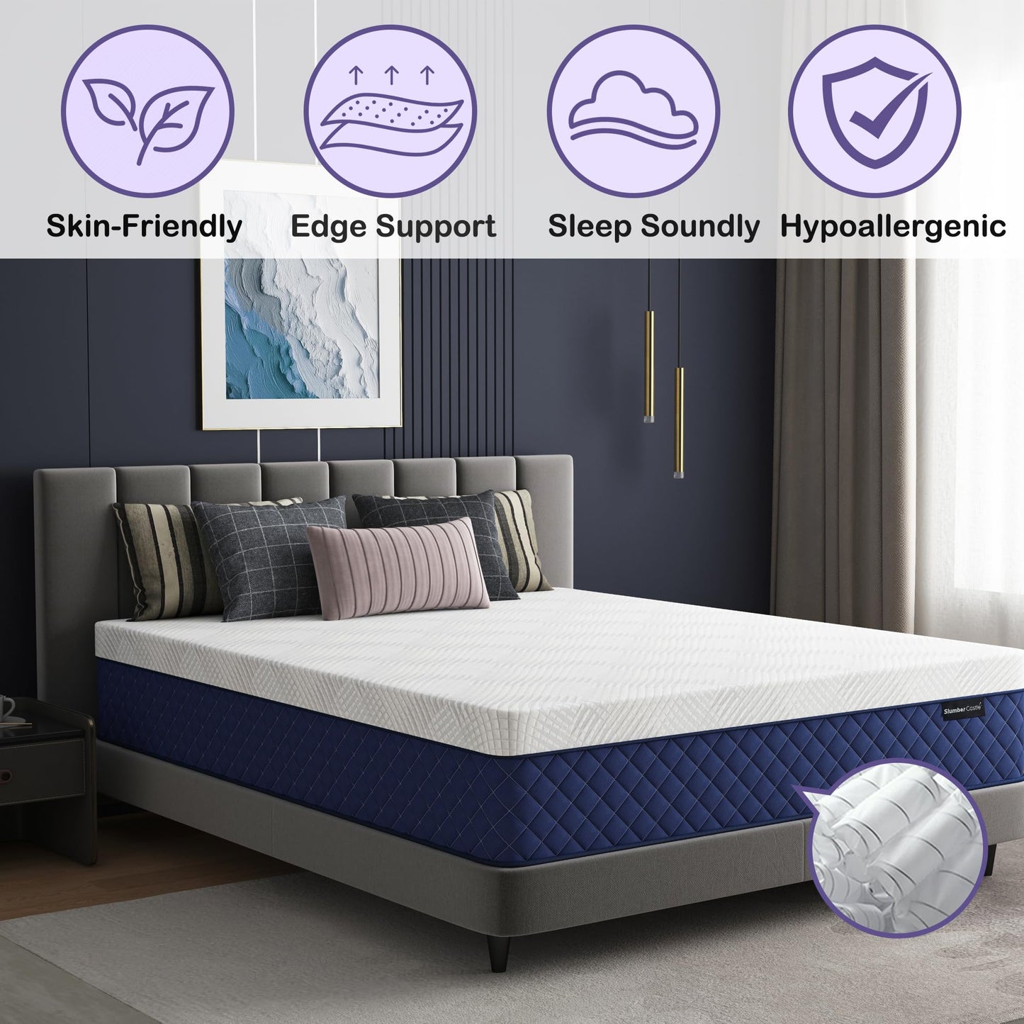 14 Inch Queen Size Hybrid Mattress in a Box, Memory Foam & Pocket Springs, Breathable Bed for Comfort, Support & Pressure Relief, CertiPUR-US, 60" × 80"