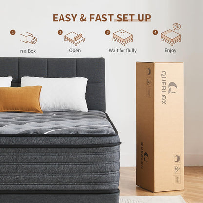 12 Inch Queen Hybrid Mattress | Medium Firm Memory Foam with Pocket Springs | Pressure Relief | CertiPUR-US Certified