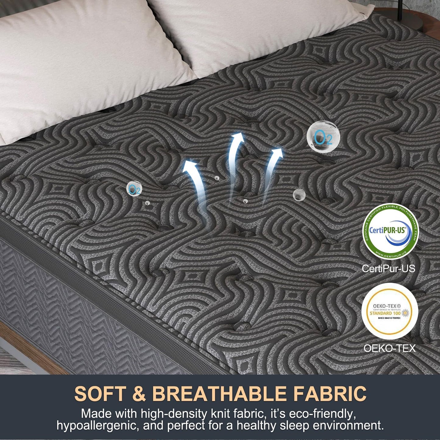 12 Inch Queen Hybrid Mattress | Medium Firm Memory Foam with Pocket Springs | Motion Isolation, Fiberglass Free | Dark Grey, 100 Night Trial