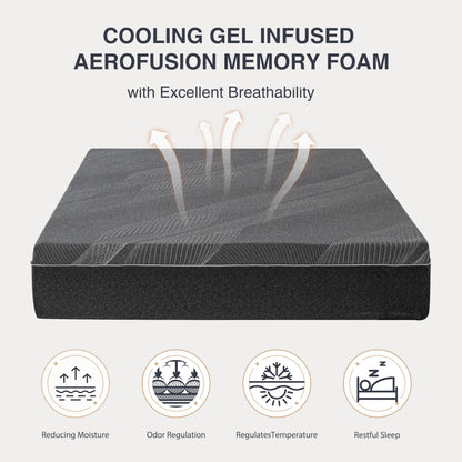 10 Inch King Size Charcoal Gel Memory Foam Mattress in a Box, Medium Bed, Cooling, CertiPUR-US Certified, Fiberglass-Free, Made in USA, 80" × 76"