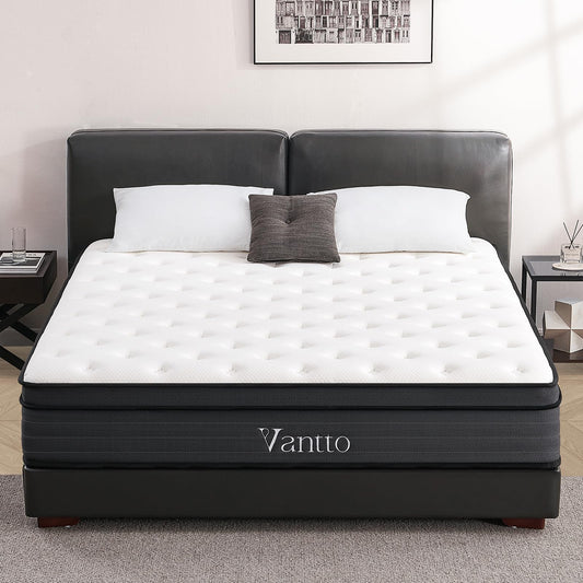 Queen Size Hybrid Mattress – 12 Inch Euro Top with Gel Memory Foam & Individually Pocketed Innersprings, Medium Firm, Motion Isolation & Edge Support, Black