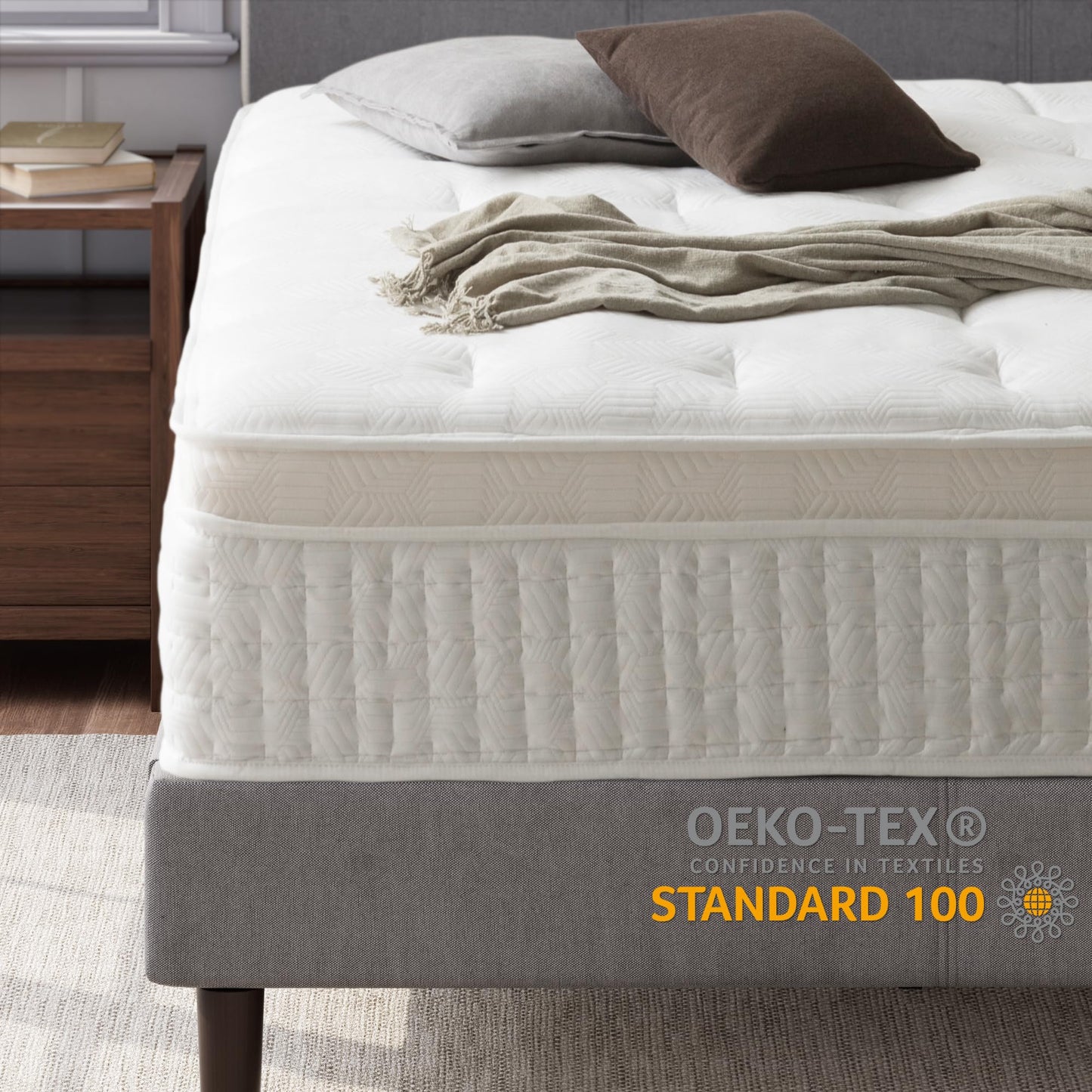 Queen Mattress, 13 Inch Euro Top Hybrid Bed in a Box with Pocket Springs, Pressure Relief & Motion Isolation