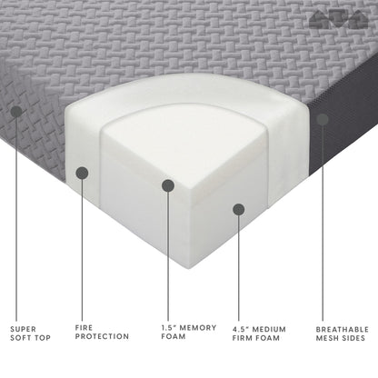 6 Inch Single Size Trifold Memory Foam Mattress, Portable & Foldable with Washable Cover, Guest Bed for Floor, RV, Travel, Camping & Sleepovers, 75" × 25"