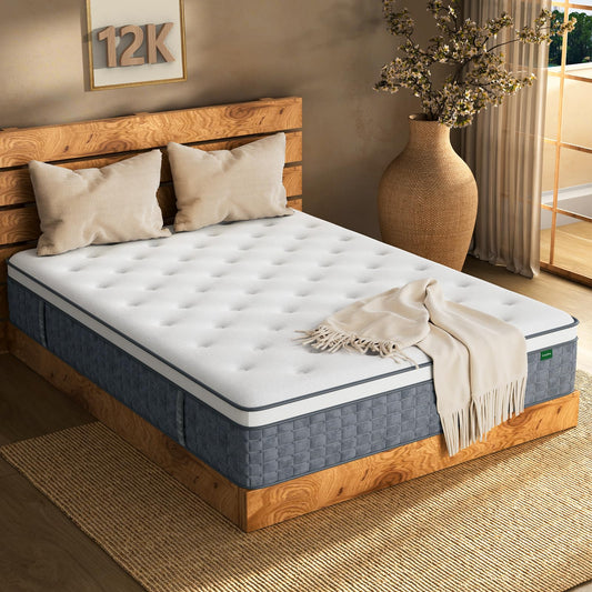 12 Inch King Size Hybrid Memory Foam Mattress in a Box, Pocket Springs for Motion Isolation & Silent Sleep, Medium Firm Bed with Pressure Relief