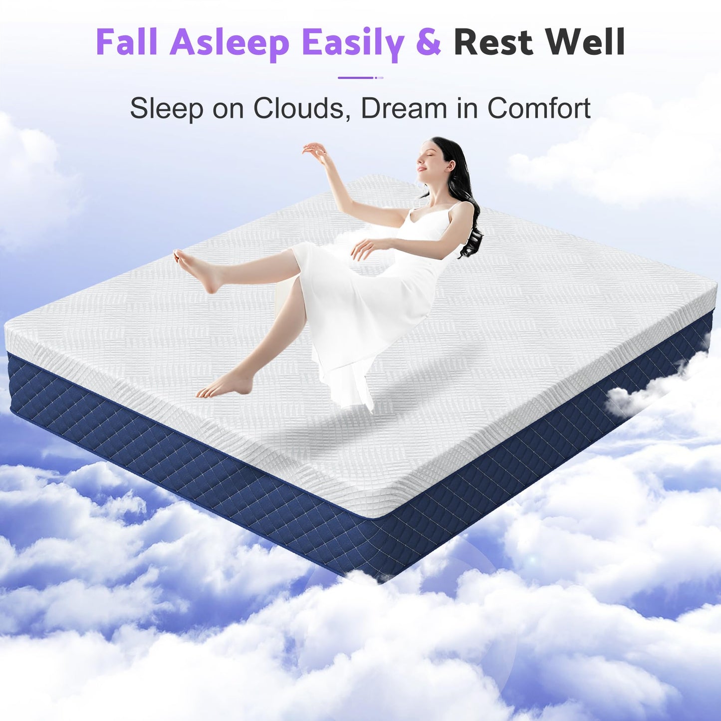 10 Inch Queen Size Hybrid Mattress in a Box, Memory Foam & Pocket Springs, Breathable Bed for Comfort, Support & Pressure Relief, CertiPUR-US, 60" × 80"