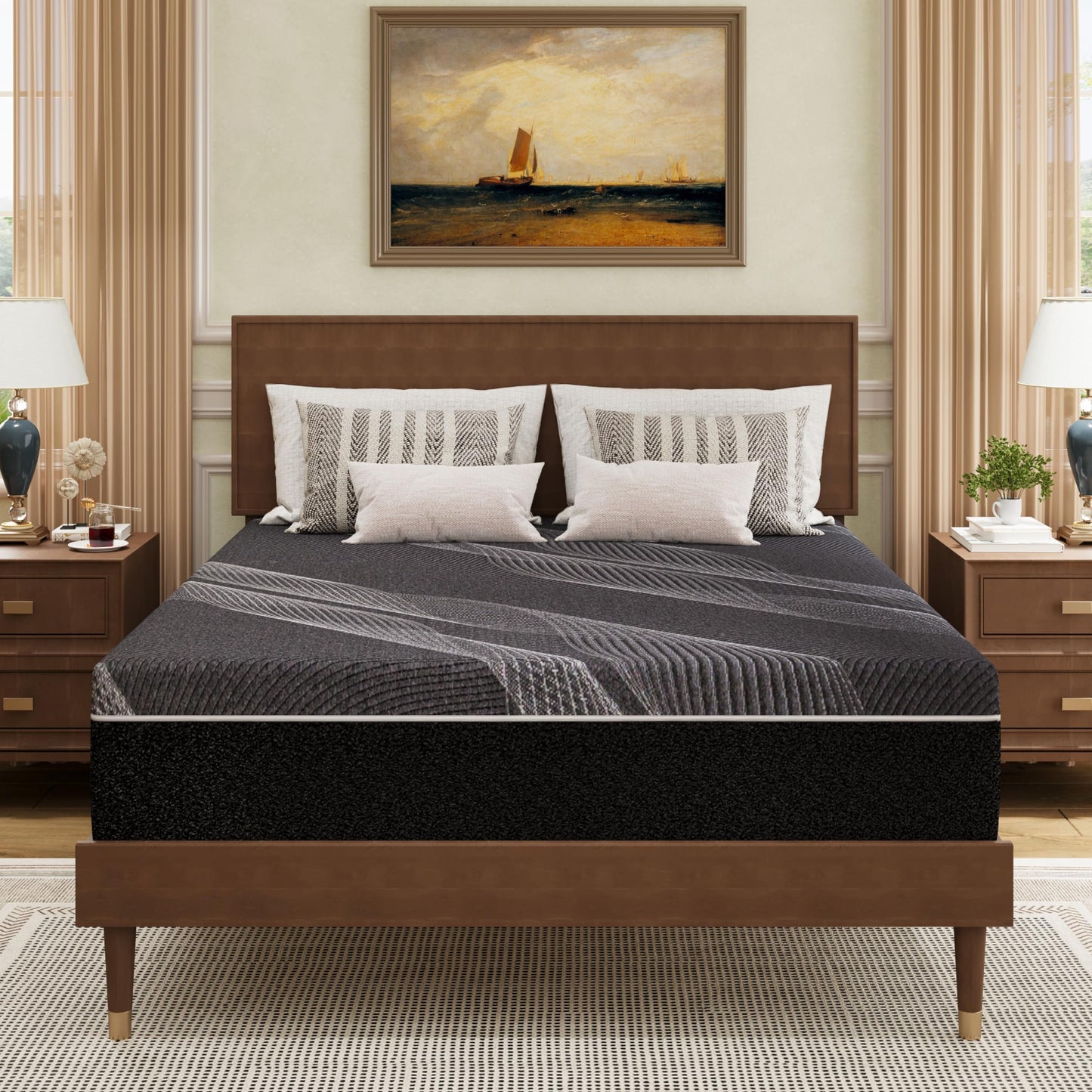 10 Inch King Size Charcoal Gel Memory Foam Mattress in a Box, Medium Bed, Cooling, CertiPUR-US Certified, Fiberglass-Free, Made in USA, 80" × 76"