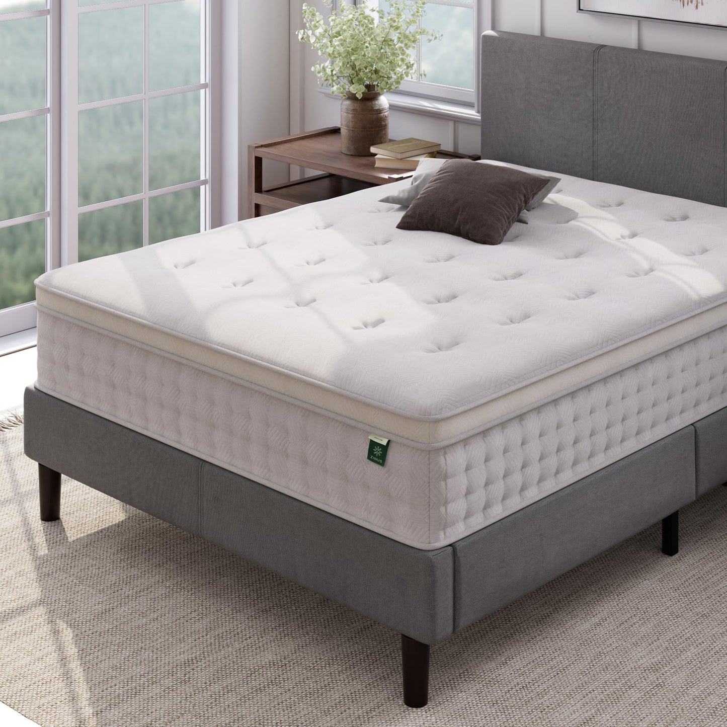 Queen Mattress, 12 Inch Euro Top Hybrid Bed in a Box with Pocket Springs, Pressure Relief & Motion Isolation